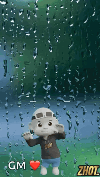 Cartoon Character in Front of Window With Rain Drops