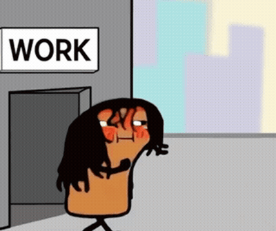 Cartoon Character In Front Of Work Sign GIF
