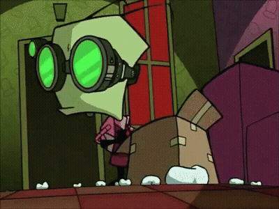 Cartoon Character In Goggles Standing Next To Box GIF