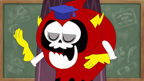 Cartoon Character In Graduation Cap At Chalkboard GIF