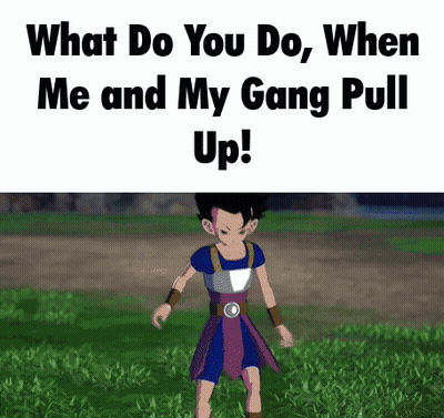 Cartoon Character In Grass Saying What Do You Do When Me And My Gang Pull Up GIF