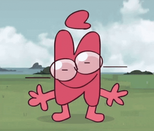 Cartoon Character In Grassy Field With Blue Sky GIF