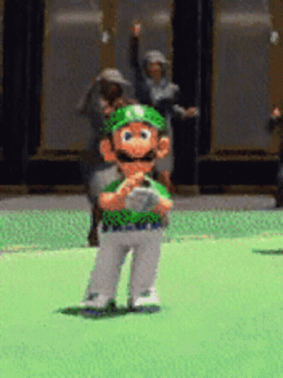 Cartoon Character In Green Baseball Uniform Standing On Field GIF