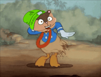Cartoon Character In Green Hat And Blue Shirt GIF