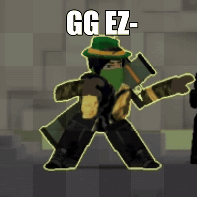 Cartoon Character In Green Hat And Mask Holding Gun Saying GG EZ GIF