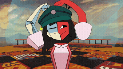 Cartoon Character in Green Hat and Pink Shirt