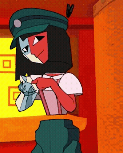 Cartoon Character In Green Hat And Red White Shirt GIF