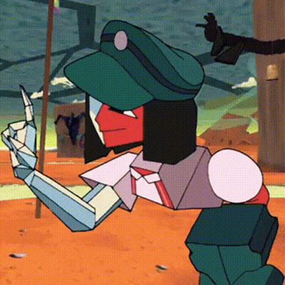 Cartoon Character In Green Hat Holding Stick GIF