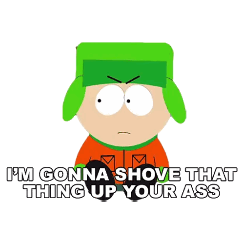 Cartoon Character In Green Hat Saying Im Gonna Shove That Thing Up Your Ass Sticker