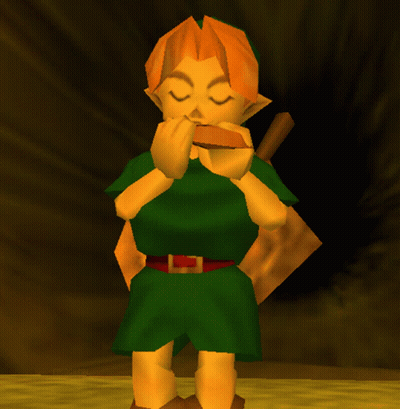 Cartoon Character In Green Shirt And Red Belt Eating GIF