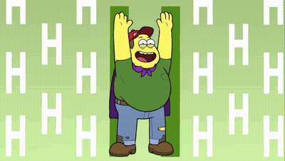 Cartoon Character In Green Shirt And Red Hat In Front Of Letter H GIF