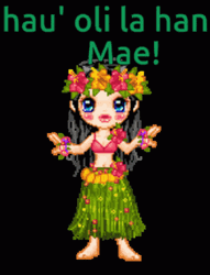Cartoon Character In Hawaiian Dress GIF