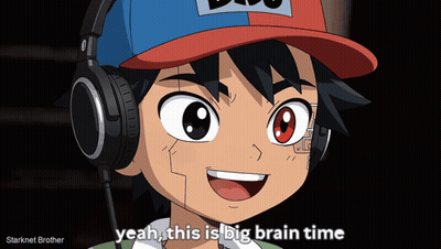 Cartoon Character In Headphones And Hat Saying Yeah This Is Big Brain Time GIF