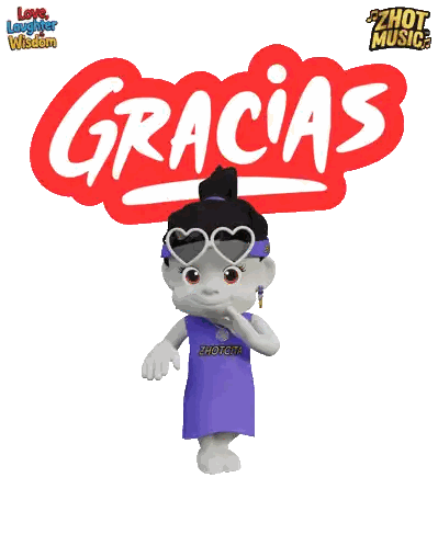 Cartoon Character In Heart Sunglasses Gracias Sign Sticker