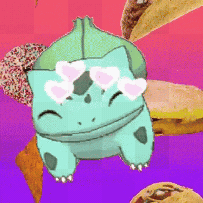 Cartoon Character In Heart Sunglasses Surrounded By Food GIF
