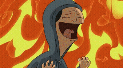 Cartoon Character In Hoodie Laughing By Fire GIF