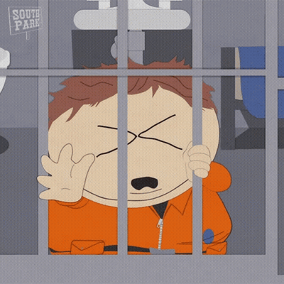 Cartoon Character In Jail Cell With South Park Sign GIF