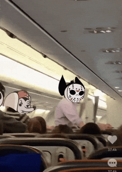 Cartoon Character In Jason Voorhees Mask Sitting On Plane GIF