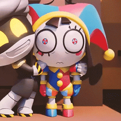 Cartoon Character In Jester Costume Beside Another GIF