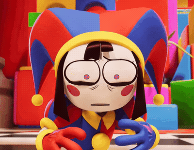 Cartoon Character In Jester Hat Holding Toy GIF