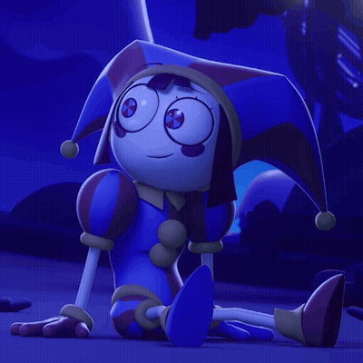 Cartoon Character In Jester Hat Sitting Down GIF