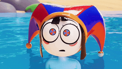 Cartoon Character In Jester Hat Standing In Pool GIF