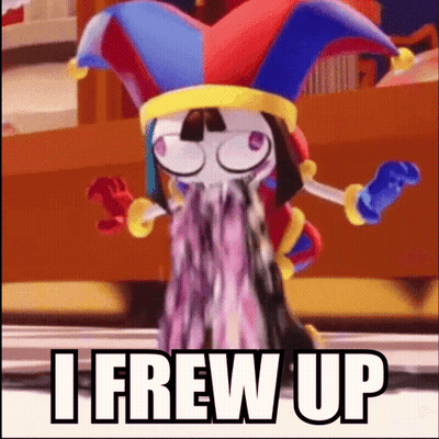 Cartoon Character In Jester Hat Vomiting I Frew Up GIF