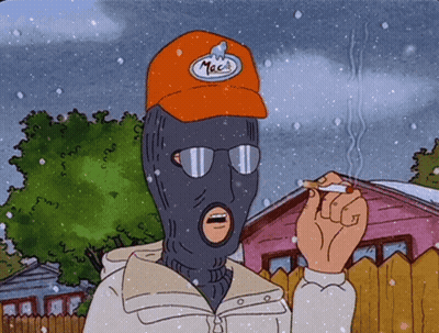 Cartoon Character In Mask And Mac's Hat Smoking GIF