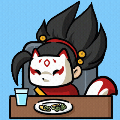 Cartoon Character In Mask At Table With Food And Water GIF