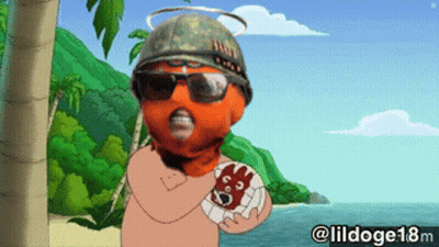 Cartoon Character In Military Helmet And Sunglasses Holding Volleyball GIF