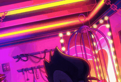 Cartoon Character In Neon Room With Cage GIF