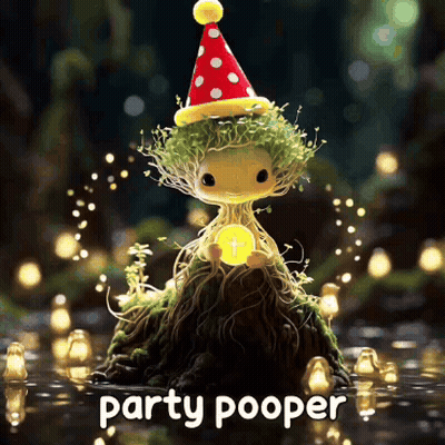 Cartoon Character In Party Hat Saying Party Pooper GIF