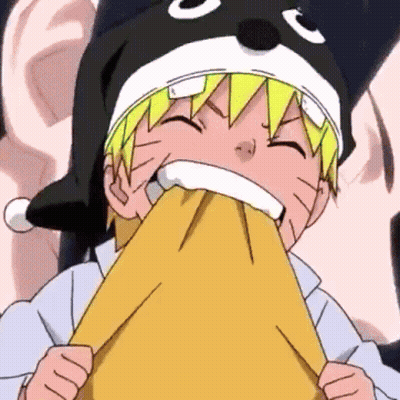 Cartoon Character In Penguin Hat Holding Cloth In Mouth GIF