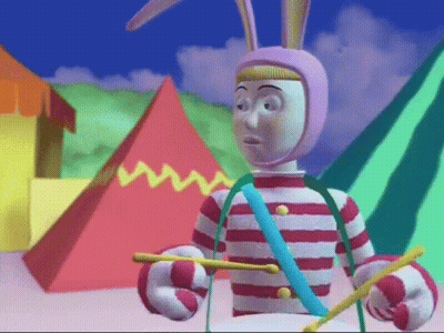 Cartoon Character In Pink And White Stripes Holding Drum Stick GIF