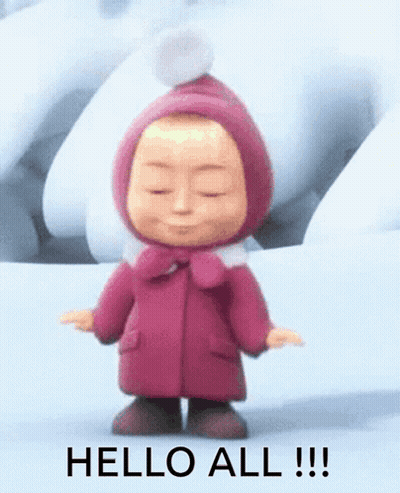 Cartoon Character In Pink Coat Says Hello All GIF