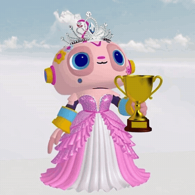 Cartoon Character In Pink Dress Holding Gold Trophy GIF