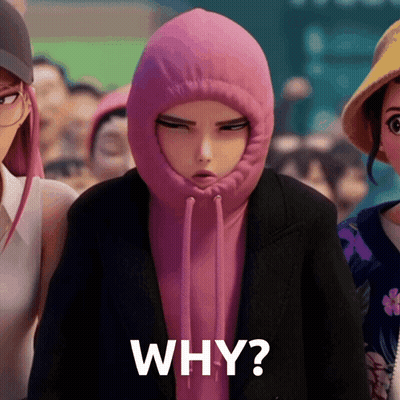 Cartoon Character In Pink Hoodie Saying Why GIF