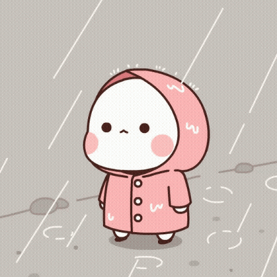 Cartoon Character In Pink Raincoat With W GIF