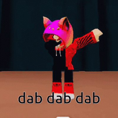 Cartoon Character In Purple Cat Hat And Red Jacket Saying Dab Dab Dab GIF