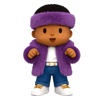 Cartoon Character In Purple Fur Coat And Headband Sticker