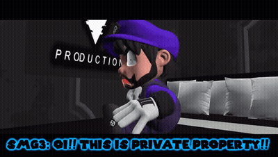 Cartoon Character In Purple Hat In Front Of Production Sign GIF