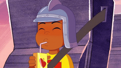 Cartoon Character In Purple Helmet Drinking Through Straw GIF