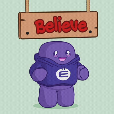 Cartoon Character In Purple Hoodie Under Believe Sign GIF