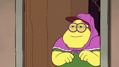 Cartoon Character in Purple Scarf and Glasses