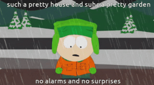 Cartoon Character In Rain Saying Such A Pretty House And Garden GIF