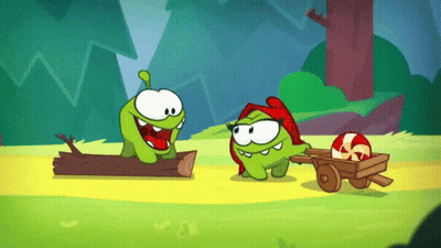 Cartoon Character In Red Cape Pulling Candy Cart GIF