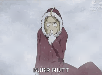 Cartoon Character In Red Coat Standing In Snow GIF