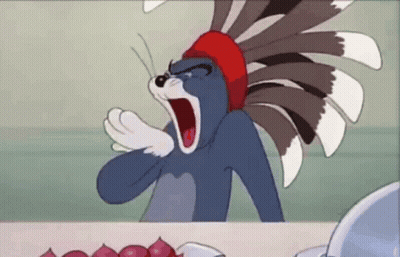 Cartoon Character In Red Hat And Feathers Yawning GIF