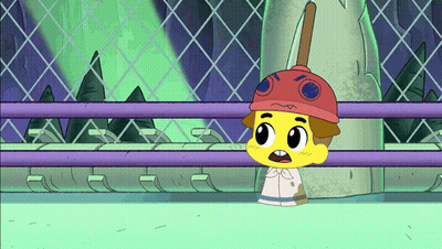 Cartoon Character In Red Hat With Baseball Bat GIF