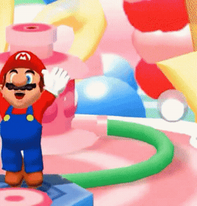 Cartoon Character In Red Hat With M On Platform GIF